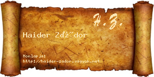Haider Zádor névjegykártya